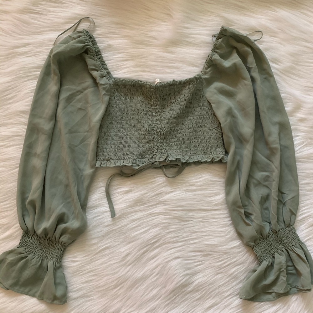Sage Green Peasant Crop Blouse